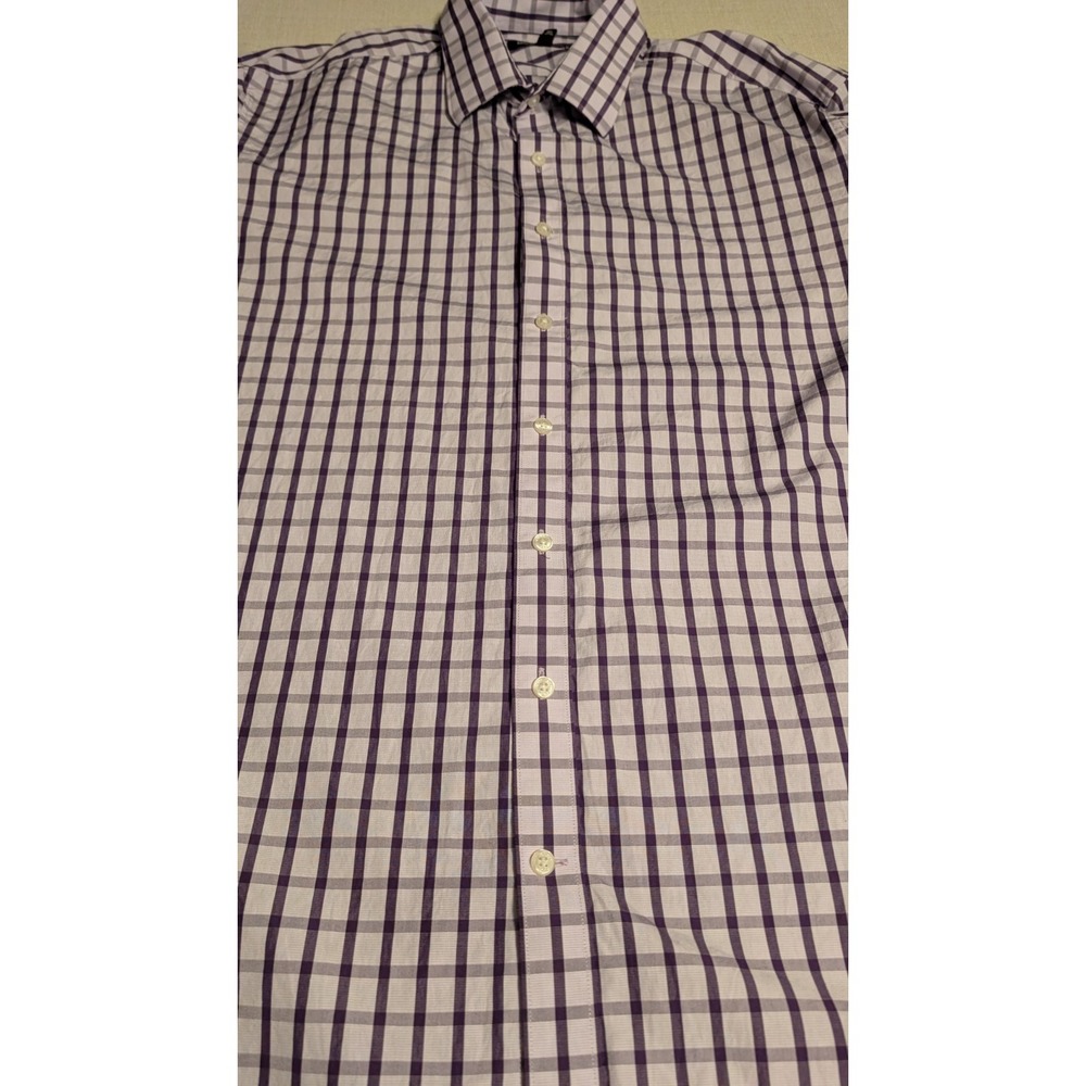 Michael Kors Men's Dress Purple Plaid Long Sleeve Button DN Shirt Size 38/39